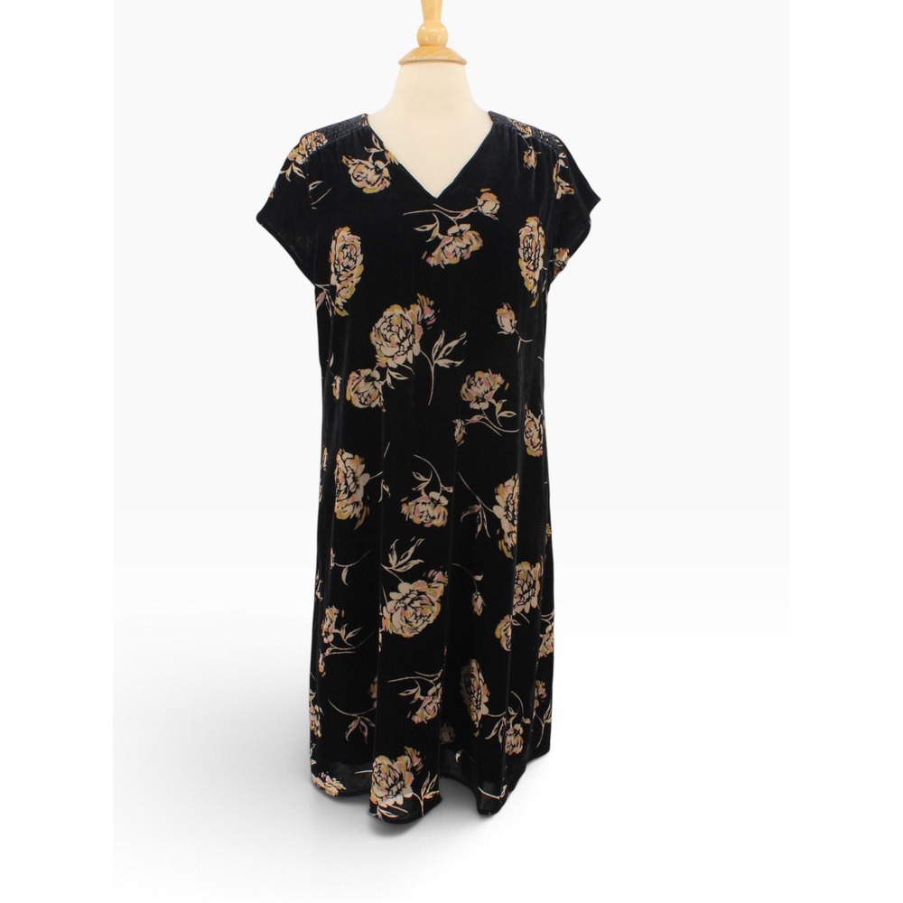 J Jill Pure Jill Elements Dress Small Black Floral Velvet Burnout Cocktail NWT